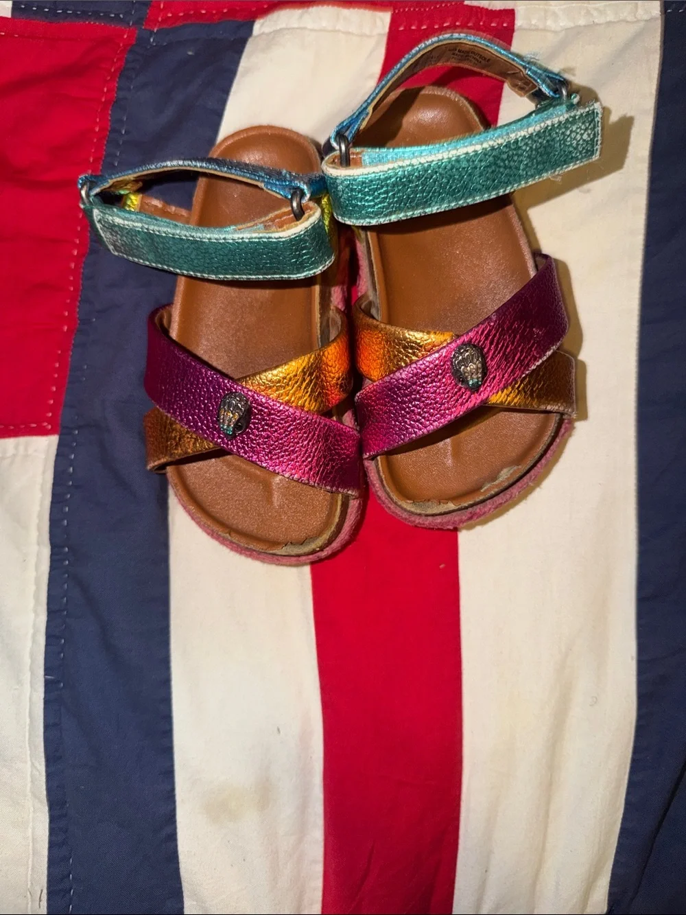 Kurt Geiger Kids Metallic Teal Pink Gold Leather Sandals